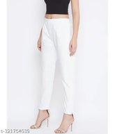 White 100% cotton women's pant, solid style for casual or festive occasions